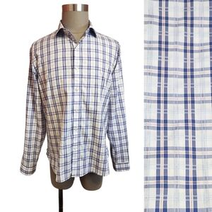 7 Diamonds Plaid Button Front Shirt White Blue XLarge
